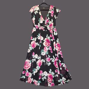 Alexa B Dress Womens Large Black Floral Wrap Maxi Chiffon Ruffle No Belt